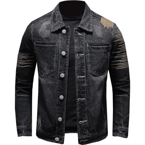 Chaqueta vaquera bordada de estilo europeo para hombre, prendas de vestir informales para motocicleta