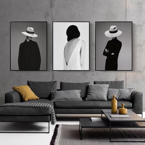 Black And White Sexy Women With Hat Posters&Prints Modern Mural Canvas Painting Wall Art Pictures For Aisle Bathroom Living Room