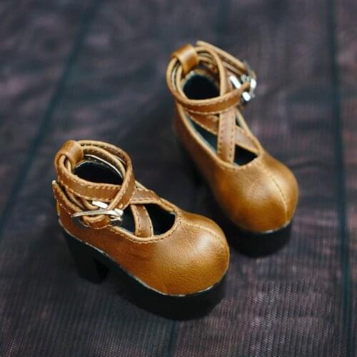 D01-P145 children handmade toy 1/3 1/4 Doll Accessories BJD/SD doll shoes brown Cross buckle high heels 1pair