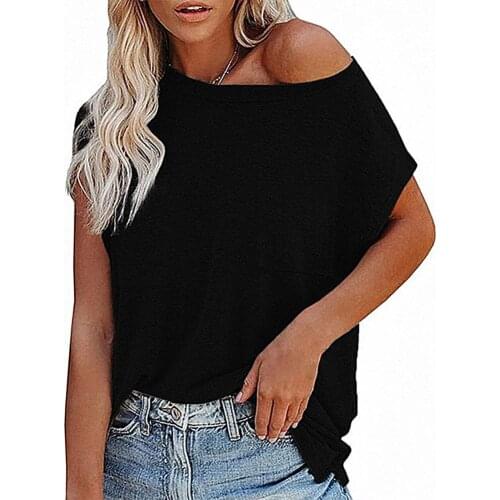 Basic Cotton T Shirt Women Summer New Oversized Solid Tees Off Shoulder T-shirt Casual Loose Tshirt O Neck Female Tops 2021