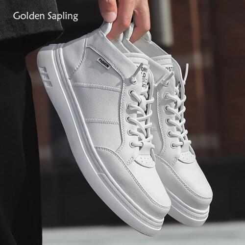 Golden Sapling Classic Men Shoe Solid Color White Flats Breathable Leather Fashion Mens Casual Shoes Retro Leisure Driving Flat