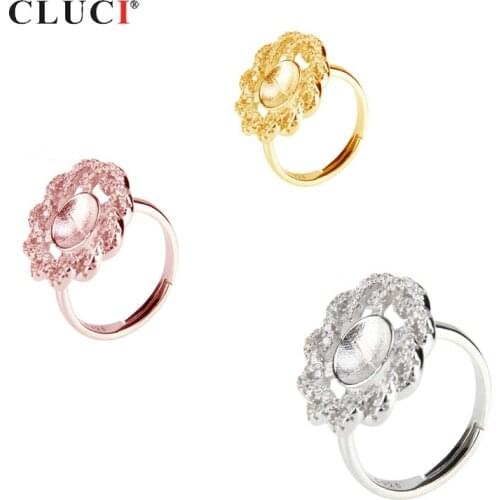CLUCI Romantic Silver 925 Flower Ring Valentine Day Gift for Women Jewelry Sterling Silver Zircon Pearl Ring Mounting SR2007SB