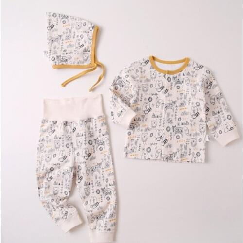 Newborn Baby Clothes Set for Girls Boys Clothing Long-sleeve Childrens Cotton Print Tops+Pant+Headband Suit