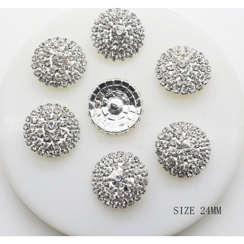 New Rhinestones Button 5pcs/lot 24mm Round Silver Buttons For Clothing Diy Accessories Sweater Overcoat Inlaid Metal Dress Decor