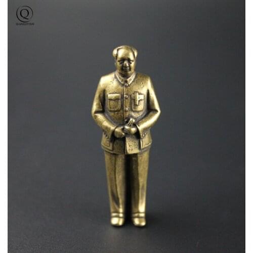 Brass Mini Mao Ze Dong Great Leader Figurines Key Chain Pendant and Red Characters Chairman MAO Chinese Decorations Jewelry