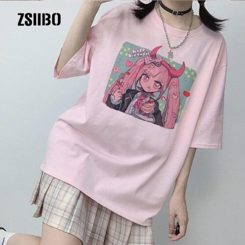 Summer Casual Japanese Anime tees sweet girl cartoon Clothing plus size punk loose Harajuku Kawaii new fun Vintage women T-shirt