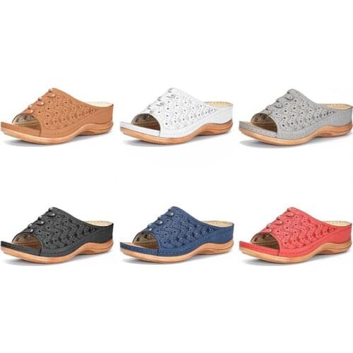 Summer Casual Sandalias Female Wedge Sandals Retro Open Toe Ladies Mesh Breathable Low Heel Shoe Beach Sandal Zapatos De Mujer