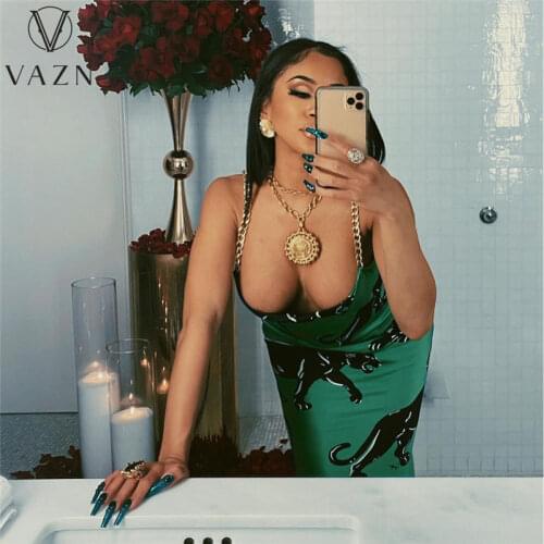 VAZN 2021 Summer Strap Sleeveless V-neck Bandage Sexy Night Club Young Soft Elastic Women High Waist Thin Mini Dress