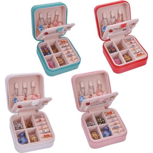 Multifunctional Double-layer Jewelry Box Waterproof Imitation Leather Colorful Earrings Ring Necklace Storage Boxes with Mirror