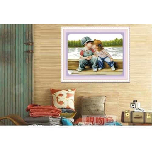 Needlework,DIY 5D Cross stitch,Set for Full Embroidery kits,baby boy and girl kiss Counted Cross-Stitch,Wedding set