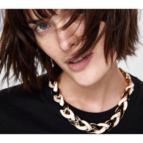 PPG&PGG New ZA Fashion Enamel Choker Necklaces For Women Crystal Metal Link Chain Statement Necklace Girl Gifts Jewelry