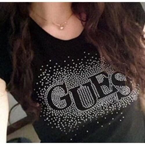 New 4PCS/lot Style Cursive Gue English Alphabet Letter Logo Words Gusses hot fix rhinestones motif heat transfer for DIYL