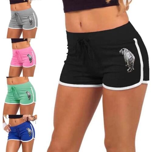 New Shorts Women High Waist Elasticated Leggings Push Up Gym Training Pocket Tiger Printing Short Summer Short