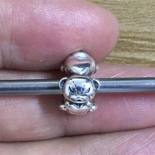 Mistletoe Genuine 925 Sterling Silver Demon Baby Bear Stopper Spacer Charm Bead Fit DGA & Troll Bracelet Jewelry