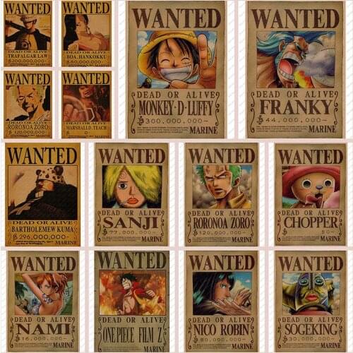 ONE PIECE WANTED posters Vintage Retro Matte Kraft Paper Antique Poster Wall Sticker Home Decor Japanese Anime Poster Decals Art