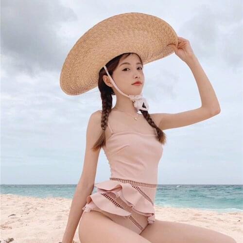 Summer Floppy Wave Stylish Ins Straw Hat Large Brim Sun hat Beach Caps For Women Ladies Holiday Photograph Wheat Ribbon Hat