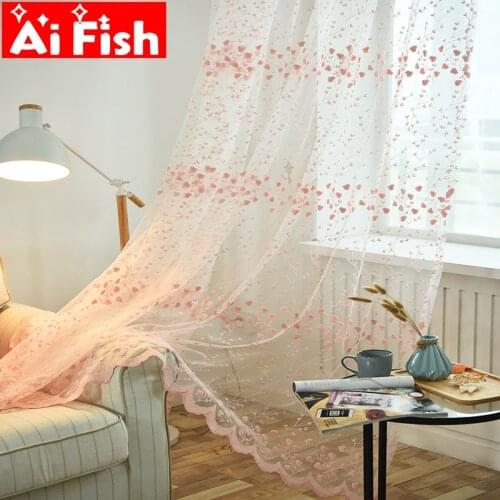 Korean Embroidery Mesh Beige Flowers Lace Tulle Window Treatment Curtains For Living Room Bedroom Sheer Kitchen Curtain AP208-5