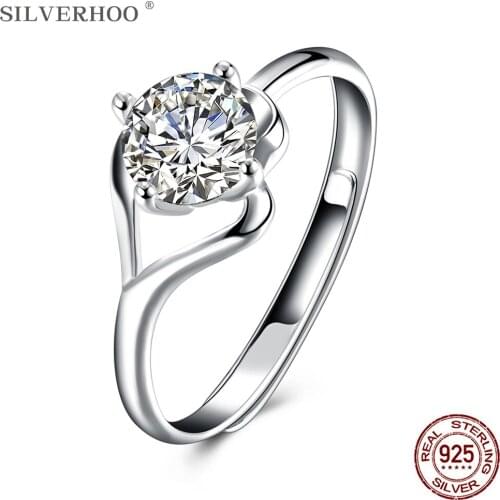 SILVERHOO 925 Sterling Silver Ring For Women 5A Cubic Zirconia Adjustable Geometric Rings Wedding Simple Fine Jewelry Trend New