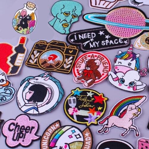 Cute Animals Unicorn Cat Patch For Clothing Iron On Embroidered Patches For Clothes Cartoon Cake Patch For Jacket Badges Stripe