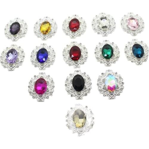 Alloy Glass Rhinestone Buttons 10 / Batch 32 * 29MM for Wedding Decoration Embellished Button DIY Holiday Decoration Accessorie