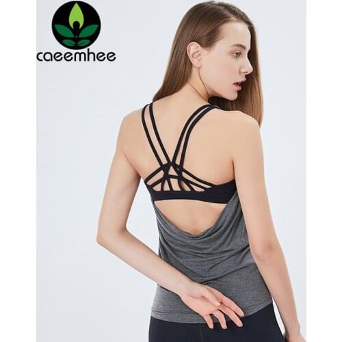 CAEEMHEE Halter Sports Top Women 2 in 1 Fitness Shirts Bh Cross Back Yoga Vest Stretchy Running Gym Workout Training Tank Top