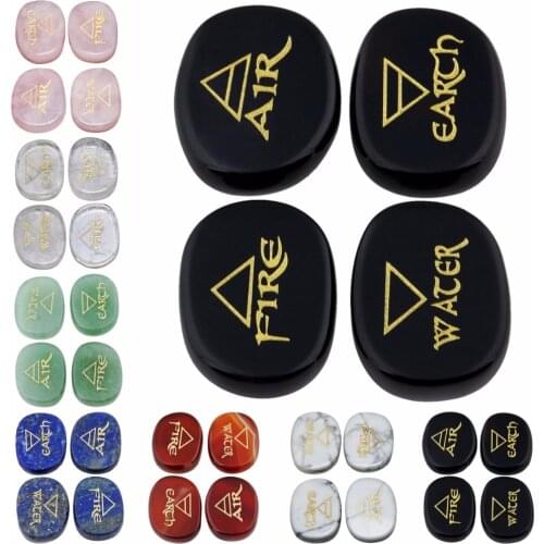 TUMBEELLUWA Crystal Engraved Triangle Symbol Palm Stone Metaphysical Healing Chakra Reiki Balancing,Set of 4