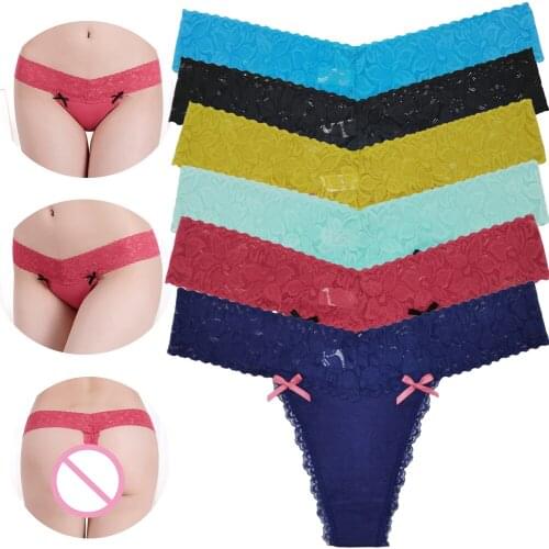 Womens Sexy Thongs Lace G-string Underwear See Through Panties Briefs For Ladies T-back Bikini Panty New Lingerie 6pcs/pack