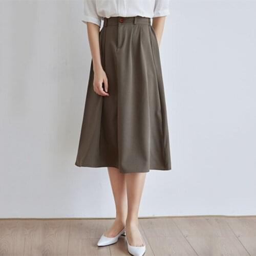 Korean Fashion Black Suit Skirt For Women Summer 2021 A-Line Elastic High Waist Office Lady Elegant Midi Skirts Womens