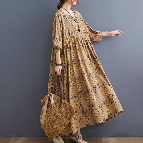 2021 New Summer Women Dress Large Size Sundress Oversize Floral Print Boho Beach Long Dress Robe Female Casual Dress 4XL 5XL 6XL