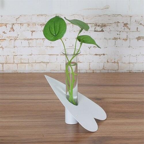 1PC Creative Hydroponic Plant Transparent Vase Metal Frame Coffee Shop Room Decor Glass Vase JL 279