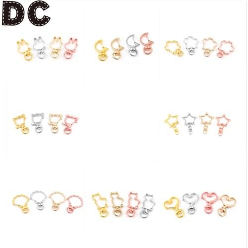 DC 10PCS Rabbit Shape Keychain Alloy Frame Hook Lobster Clasps Charm Handmade Pendant Bezel Setting Keychain Pendant Jewelryma