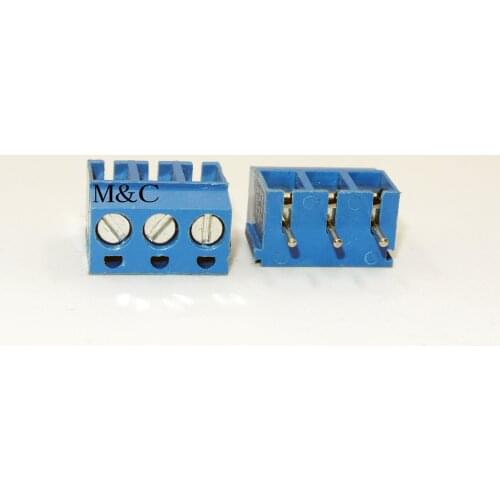 100 pcs 3 Pin Screw blue PCB Terminal Block Connector 5mm Pitch