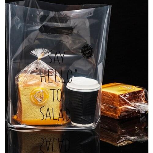 28*28*12cm Transparent Bags Shopping Bag Supermarket Plastic Bags With Handle Baking bag cake dessert bread food Packaging 50pcs