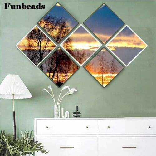 7 pieces of diamond painted cross embroidery natural scenery sunset full square/round diamond artist house decoration FF4325