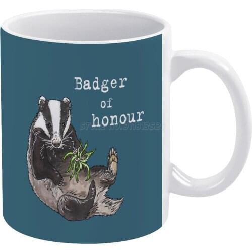 Badger-Animal Series White Mug Custom Printed Funny Tea Cup Gift Personalised Coffee Mug Badger of Honour Black and White Green