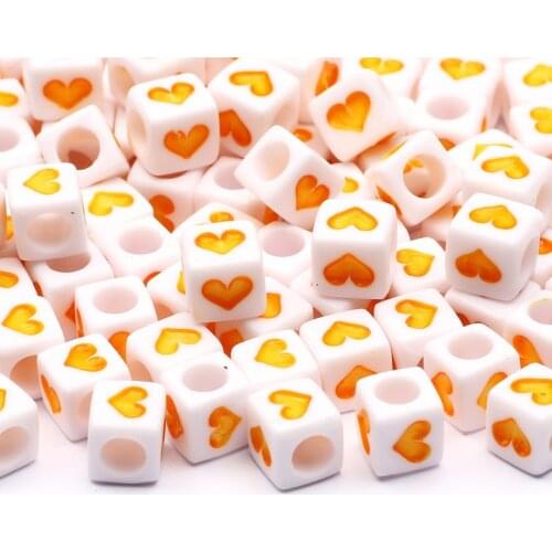 White Square 6x6mm Heart-Shaped Pattern Loose Acrylic Spacer Beads For Jewelry Making Diy Charm Necklace Bracelet Accessories