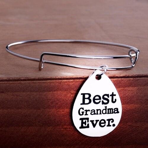 Bespmosp 12Pcs/Lot Wholesale Trendy Best Grandma Ever Pendant Charm Bracelet Family Love Grandmother Gifts Bangle Women