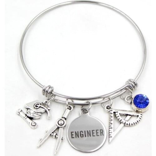 Stainless Steel Bracelet Engineer Bracelets Female Building Engineer Protractor Drafting Compass Civil Architect Graduation Gift