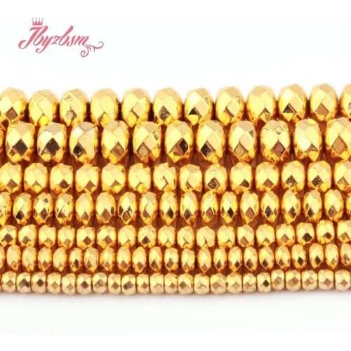 Natural Hematite Heishi Faceted Gold Stone Beads 2x3/2x4/4x6/5x8mm For DIY Necklace Bracelet Jewelry Making 15" Free Shipping