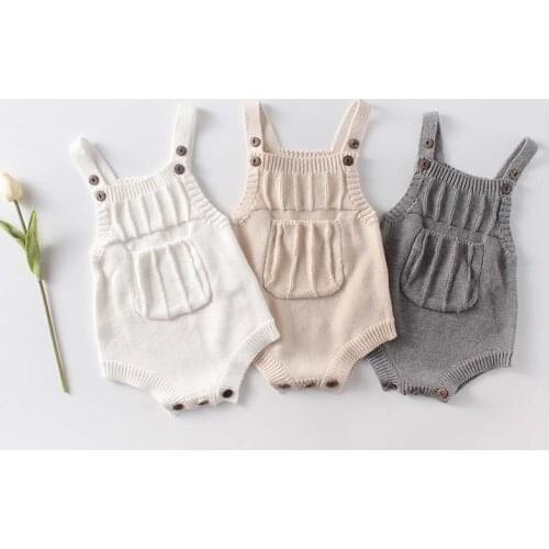 Baby Bodysuits Clothes Autumn Knit Sleeveless Baby Knit Bodysuit Front Pocket Baby Girls Boys Jumpsuit Overalls One piece
