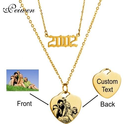 Custom Year Number Necklace Engrave Name Photo Lettering Stainless Steel Chain Heart Pendant Choker 1980-2019 Birthday Year Gift