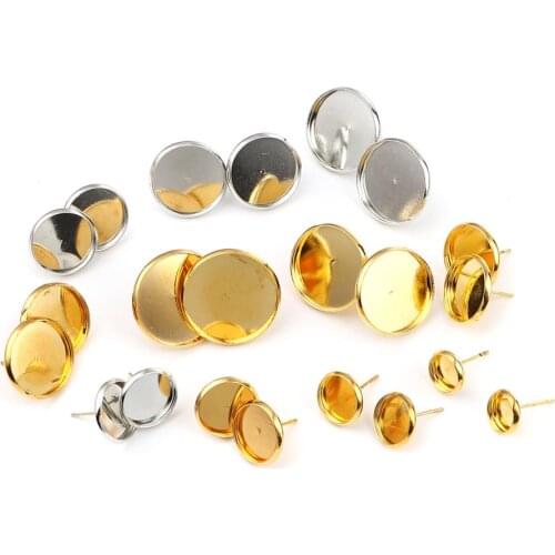 DoreenBeads 0.7mm Gold/Silver Color (Can Be Set With Ear Plugs) Round Iron Metal Stud Earring 10mm-22mm DIY Making Jewelry,30PCs