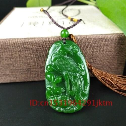Hand Fashion Men Green Charm Necklace Jade Gifts Jewelry Women Carved Phoenix Chinese Amulet Jadeite Pendant Natural for