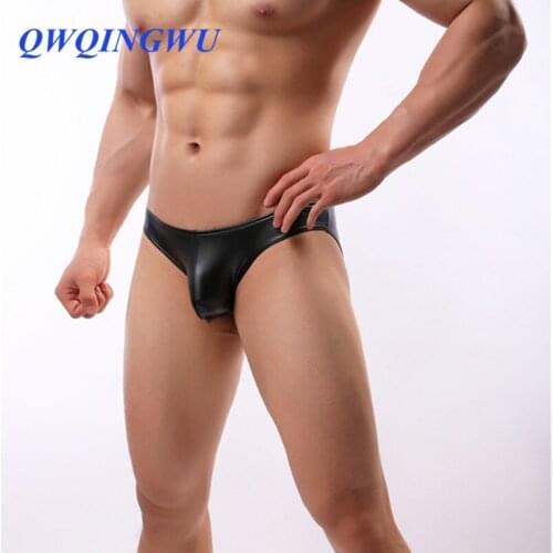 Promotion Mens Briefs Leather PU Underwear Bikini Low Waist Sexy Men Underpants Briefs Fashion Male Panties Gay Men Briefs