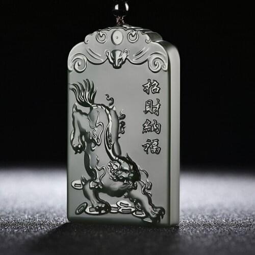 Natural 7A hetian green jade pendant black jade twoside handcarved jadeite jade necklace women men pendants real jade gift
