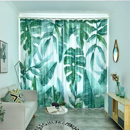 New curtains simple style green plants small fresh banana leaves curtains living room bedroom windshield blackout curtains