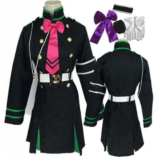 New anime halloween party role paly Seraph Of The End Owari no Seraph Hiiragi Shinoa Anime Cosplay Costume Dress Outfit wig