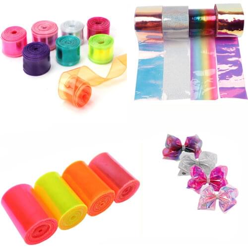 2Y/Bag Transparent Ribbons Rainbow Jelly Ribbon Laser Fabric PVC Ribbon For Bows DIY Home Decorative Handmade Crafts Material
