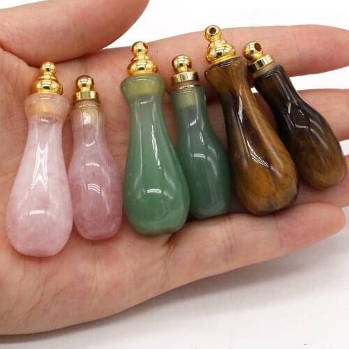 Essential Oil Diffuser Perfume Bottle Pendant Natural Tiger Eye Stone Charms Oils Bottle Necklace Pendants Jewelry Gift Women