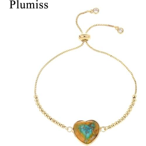 Heart Imperial Jaspers Charm Bracelet Trendy Natural Stone Stainless Steel Link Chain Bracelets Jewelry Gift for Women Dropship